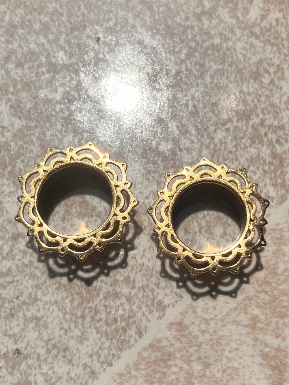 Tawapa Lotus Lace Eyelets Gold Plated Double Flared 19mm